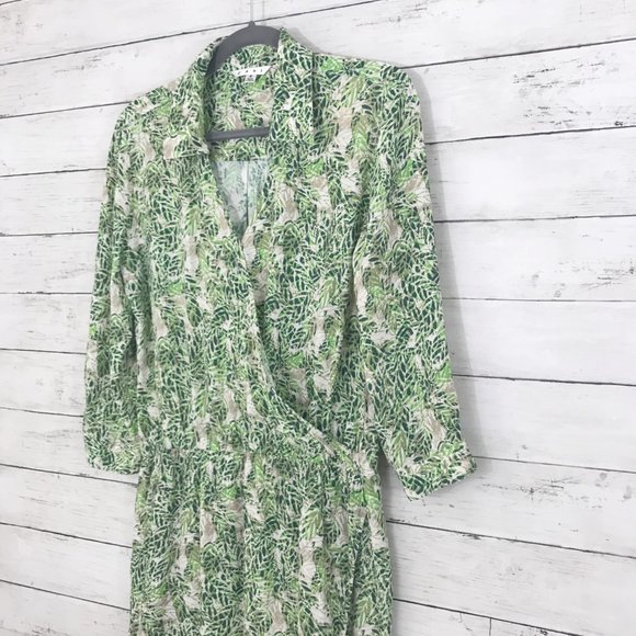 cAbi Green Palm Leaf Print Wrap Mini Rayon Dress - Picture 3 of 7